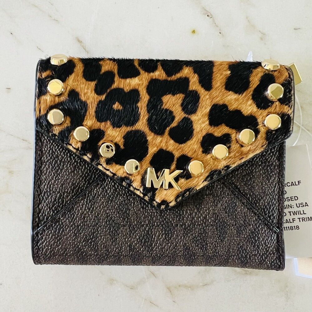 MICHAEL KORS Mott Brown Multi Leather Medium Slim Envelope Tri-Fold Card Wallet